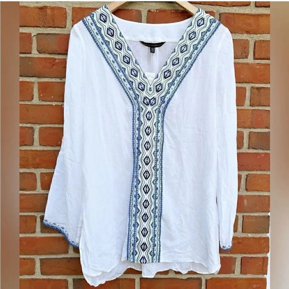 White House Black Market Cotton Voile Embroidered Tunic